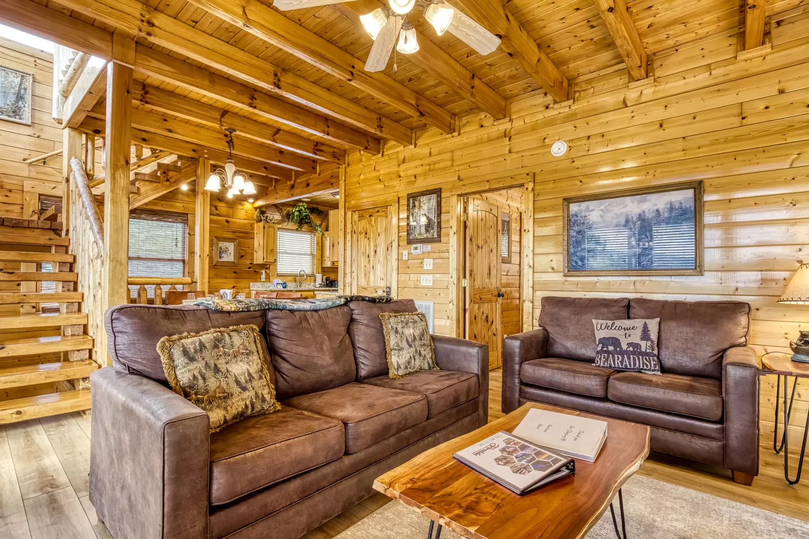 Awesome Views living room, dining area, and kitchen
