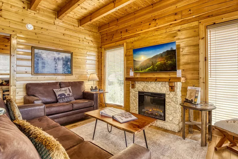 Awesome Views living room with year round electric fireplace