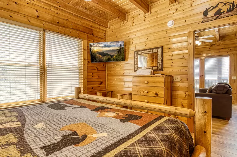 Awesome Views main level bedroom with king size bed and 42 inch TV