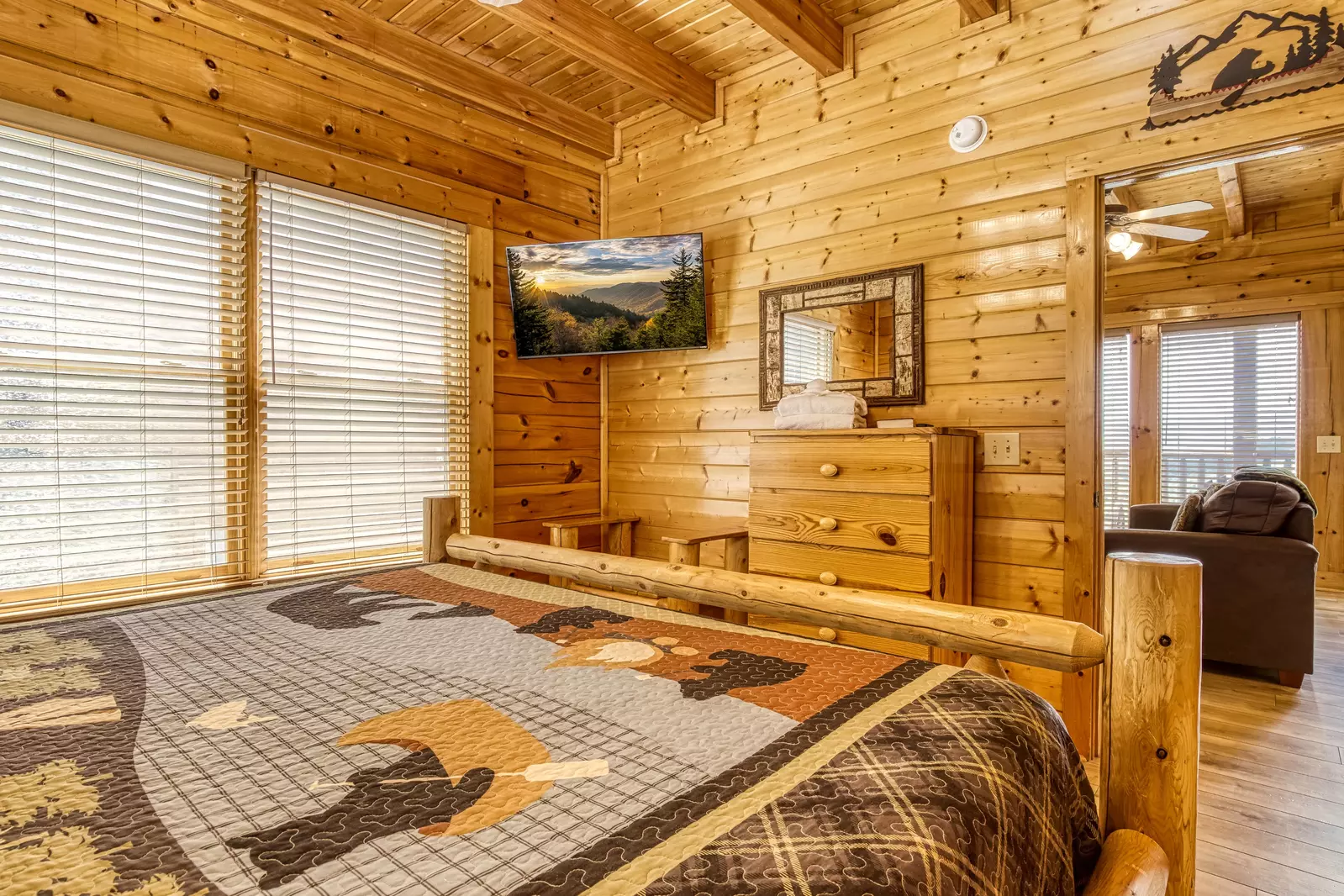 Awesome Views main level bedroom with king size bed and 42 inch TV