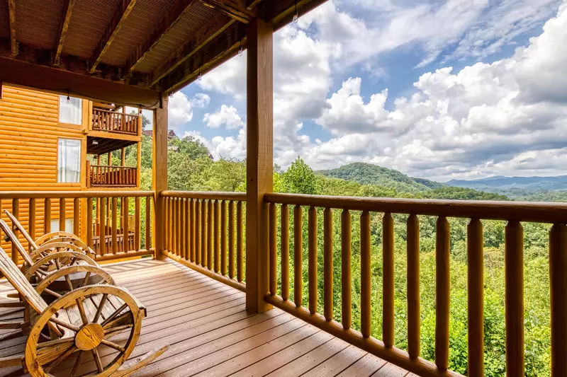 Awesome Views main level deck with rocking chairs